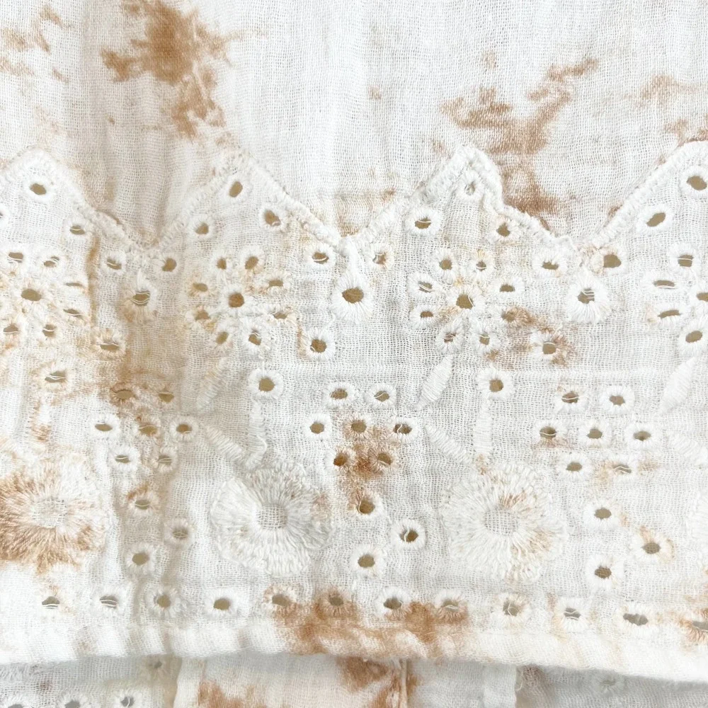Zara Cream Tie-Dye Eyelet Lace Cropped Blouse